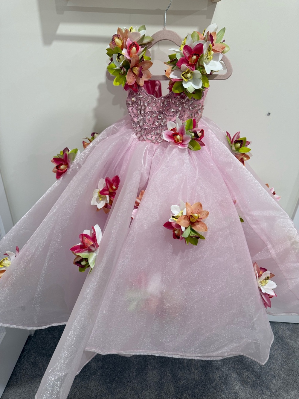 Sparkle Pink Floral Tulle Ballgown for Girls